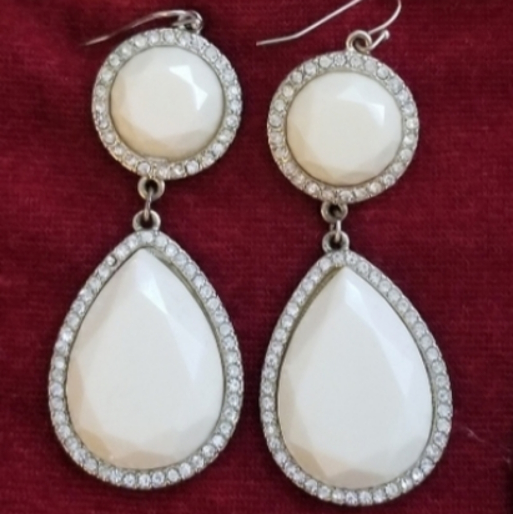 White Dangle Earrings with Rhinestones